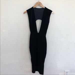 Navy blue velvet dress.